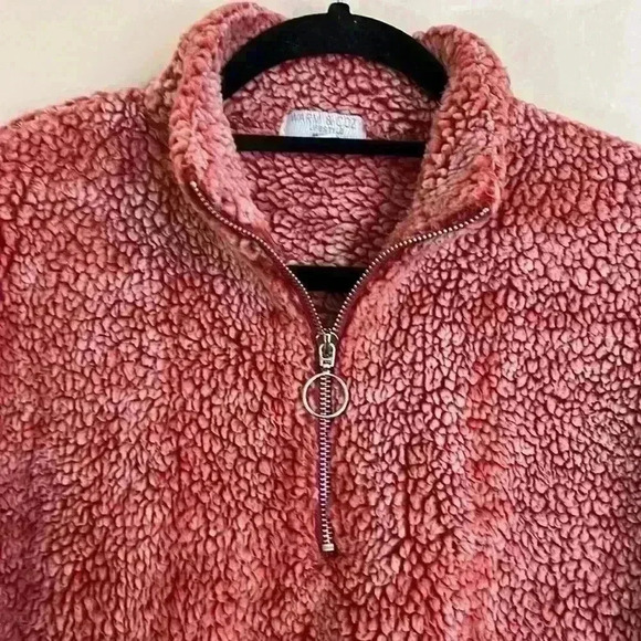 Warm And Cozy Lifestyle 3/4 Zip Pink Cropped Pullover Sherpa Fleece Size M - Picture 2 of 7